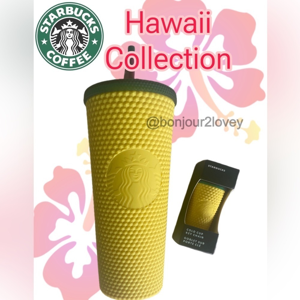 🌺 2pcs NWT Special EDT Starbucks Pineapple Tumbler & straw & matching Keychain